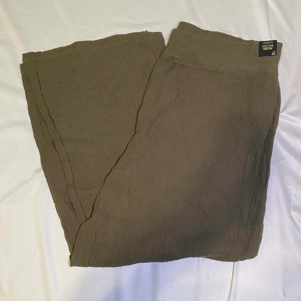 Olive Green Wide-Leg Linen Pants